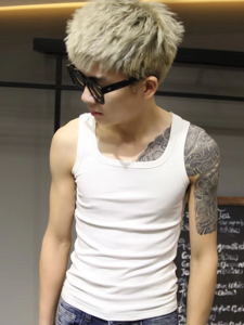 Mens Summer Fitness Cotton Tank Top Breathable Tight Sportswear Sleeveless round Neck Sweat Vest White Pure Cotton Underwear