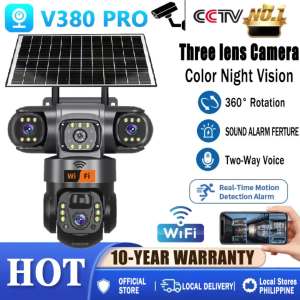 【Free 4G SIM Card】V380 Pro Solar CCTV Camera Three Lens HD WIFI Connect 360 Wireless Surveillance Two-Way Audio Color Night Vision CCTV Security Cameras