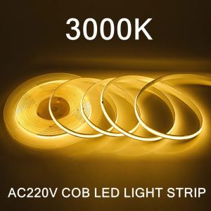 1-5m 220V Flexible Tape Lights COB LED Strip Light Smart IC No Need Driver High Bright 240 LEDs Linear Lighting RA95 Warm White