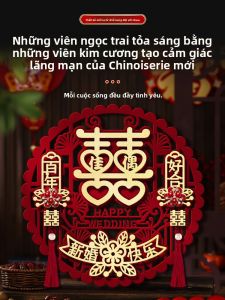 MONLEYTA | Miếng dán chữ Hạnh Phúc cưới bằng vải nhung 3D trang trí phòng cưới Miếng dán cửa chính Miếng dán trang trí cửa nhà