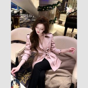 QFN | Trendy Popular High-quality Refined Cinch Waist Pink Coat