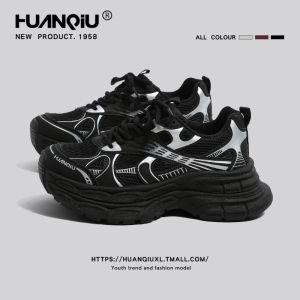 Black Sporty Casual Shoes for Women Trendy Running Shoes Versatile Thick Bottom Leisure Shoes Comfortable Low Cut round Toe