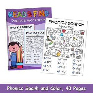 Phonics Read and Find Game Workbook Preschool Kindergarten English Learning Teacher Teaching Aids Learn to Read Montessori