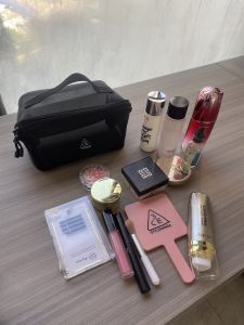 2024 New Arrival Mesh Cosmetic Bag Fancy Black Large Capacity Portable 3CEO Business Trip Cosmetics Bag Female