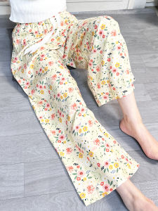 Trendy Wide Leg Pants Womens Summer Lightweight Artificial Cotton Loose Fit Home Air Conditioned Long Pants High Waist Nine Points