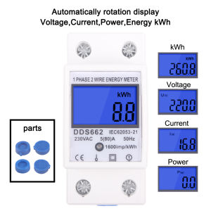 AC 230V Single Phase Two Wire LCD Digital Display Wattmeter Power Consumption Energy Electric Meter kWh 50Hz Din Rail DDS662