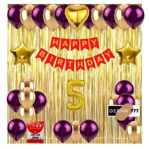Set Dekorasi Hiasan Balon Pesta Ulang Tahun Anak Banner Happy Birthday Tirai Foil Ultah Gold Simple