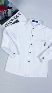 High Quality Graduation Long Sleeve Chinese Collar Polo for Kids 3-12 Years Old Plain White Casual Formal for Boys