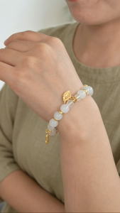 White Iridescent Pearl Bracelet Satin Matte Gold Cloud Charm Bangle Elegant Daily Women Jewelry Gift