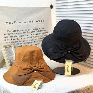 Elegant Womens Summer Sun Hat with Hair Tie Mesh Splice Fisherman Style Large Brim Hat Breathable UV Protection Polyester