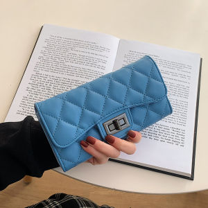Fashionable Long Diamond Grid Lock Womens Wallet Large Capacity Handbag Elegant Simple Style Korean Style PU Leather Wallet