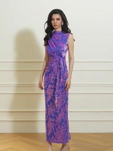 New Spring Summer Intricate Embroidery Stand Collar Sleeveless Fitted Dress