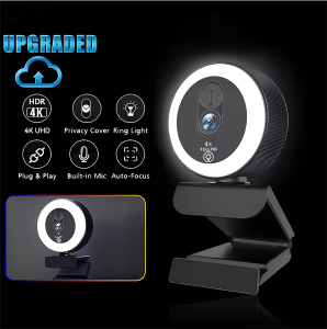 EXHQDR Streaming PC Webcam w/ Ring Light 4K/2K/1080P Plug&Play HD Camera — Creative Christmas Gift Conference Computer Webcam