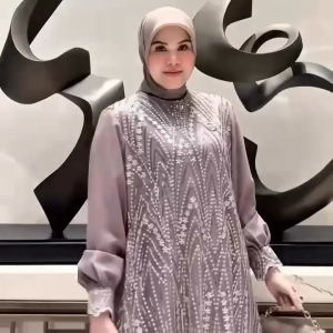 Near Busana Lunna Lace Maxi Dress Bahan Ceruty Babydoll Mix Brokat Mewah Kondangan Ukuran MLXLXXL