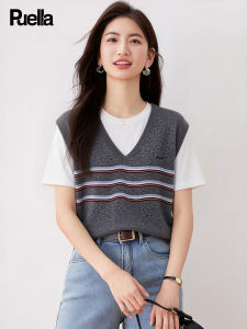 puella | Slimming Leisure College Style Pseudo Two-piece Knitwear