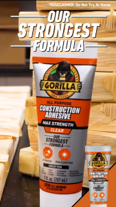Gorilla Construction Adhesive  Max Strength - Dries Crystal Clear/Incredibly Stong/Works Underwater/All Weather/Indoor & Outdoor Heavy Duty Project (2.5Oz)