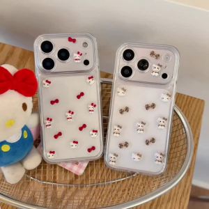 Sanrio | Transparent Glitter Powder 3D Bow Sanrio Hello Kitty Case For iphone 16 15 14 17 Pro Max Shockproof Protective Back Phone Cover
