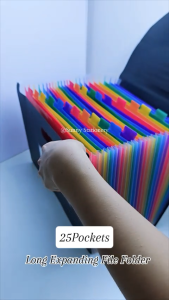 25Pockets Long Expanding File Folder with Colorful Index Tabs Accordion File Bag Large Capacity