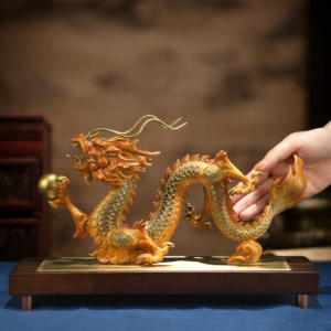 WEIZHEN | Chinese Han Five-Claw Golden Dragon Copper Statue Ornament