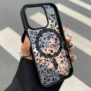 Blue Butterfly Flower Acrylic Magnetic Phone Case For iPhone 17 17 Pro Max 16 15 13 12 11 14 Air Transparent Frosted Cover Funda