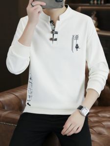 Mens Fashionable Long Sleeve Hoodie Spring Autumn Stand Collar Printed T-Shirt Style Polyester Casual Urban Wear