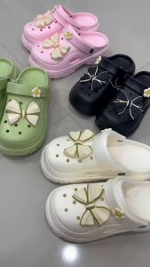 H  รองเท้าหัวปิด รองเท้าแฟชั่น รองเท้าเปิดส้น  รองเท้าหัวโต ลายโบว์สุดสวย BE 8627 สี ขาว เขียว ชมพู ดำ ขนาด  36-41