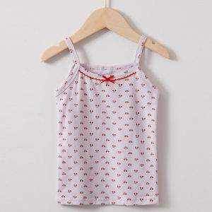 Girls Cotton Vest Summer Thin Sleeveless Top Childrens Clothing round Neck Design Cartoon Print Casual Style No Hat Included