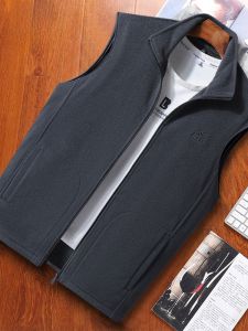 ROMON | Lormen Mens Fleece Vest Thickened Sleeveless Outerwear For Spring Autumn And Winter Standard Fit Zipper Closure Fashion Urban Style
