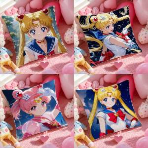 Bandai | Sailor Moon Sailor Jupiter Anime Plush Pillow Cover Soft Short Plush Cushion Cover For Sofa Bedroom Home Decor Gift Decoration