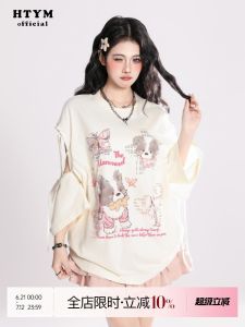 Áo Thun Tay Ngắn Mùa Hè HTYM Dễ Thương Cho Nữ Dáng Rộng Thoải Mái in Hình Mèo Thời Trang Thường Ngày Cổ Tròn