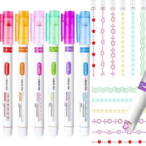 6Pcs/Set Kawaii Cute Flowers Line Shaped Highlighter Pen Roller Tip Curve Liner Marker For Writing Journaling Drawing Stationery