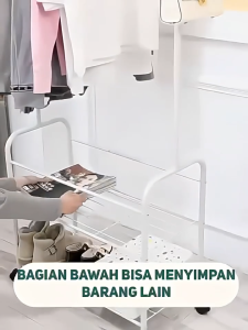 Rak Sepatu Gantungan Baju Serbaguna 5 Lapis Beroda Portable Stand Hanger Rak Baju Berdiri Organizer