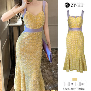 เดรสผู้หญิง ZY.HT EraVogue เดรสผมูลชาติ เดรสสีเหลือง เดรสหางปลา เดรสสายเดี่ยว เดรสลายดอก เดรสไซฃาก 10577