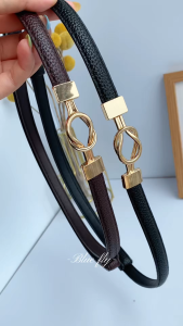 Womens Thin PU Belt Infinity Gold Hook Adjustable Waist Belt for Jeans Dresses Black Brown