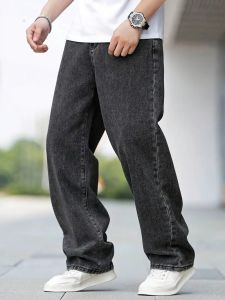 Mens Dark Grey Straight Leg Jeans - Minimalist Casual Denim Pants