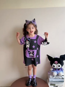 Girls Kuromi Dress Summer Childrens Trendy T-shirt Dress Korean Version Cartoon Princess Dress