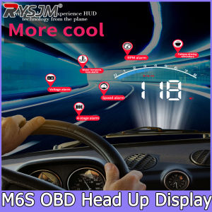 RYSJM | Windshield Projector Display M6S HUD Car Head Up Display Auto Electronics KM/h MPH OBD Overspeed Security Alarm Car RPM Meter