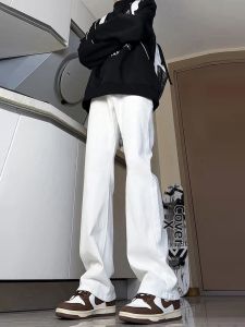 Men White Jeans Elastic Narrow Fit Flare