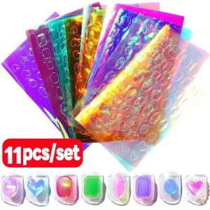 [Cô gái ghen tị] Hình dán móng tay thủy tinh cực quang 11 cái/bộ kính vỡ GiấY Dán kẹo óng ánh trang trí móng tay Tắc Kè Hoa cắt giấy