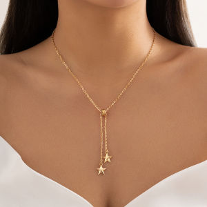 Salircon Fashion Metal Star Pendant Short Collar Necklace Creative Design Adjustable Metal Chain Choker Trend Womens Jewelry