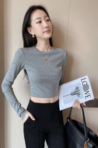 Áo Thun Crop Ôm Body Màu Xám
