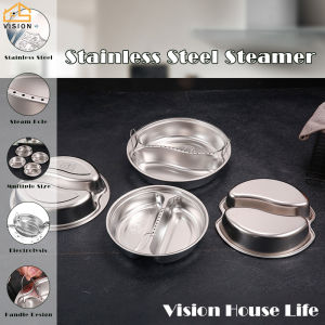 Vision 304 Stainless Steel Steamer Divided Food Steamer With Handle 2 Gird Steaming Basket Round Steaming Dish Rice Cooker Kitchen Utensils