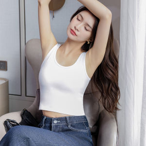 MiiOW | Pure Cotton Strap Vest Womens White Belly Baring Summer Base Layer U Neck Wide Shoulder Fit Cotton Blend Short Length Solid Color