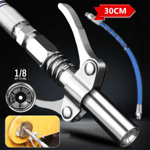 Heavy-Duty NPTI/8 Grease Gun Quick Release Stainless Steel 10000 PSI Quick Lock and Release Double Handle original locking grease coupler+30cm Hose Repair Tool Leak-Free Grease Tool Tip Grease goes in Car Grease Coupler