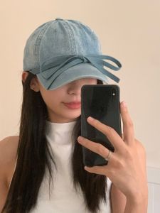 หมวกเบสบอลผ้าเดนิมผูกโบว์ผีเสื้อ หมวกทรงปากเป็ด ทรงหน้ามน ป้องกันแสงแดด ฤดูใบไม้ผลิ ฤดูร้อน ฤดูใบไม้ร่วง ฤดูหนาว หมวกแฟชั่น