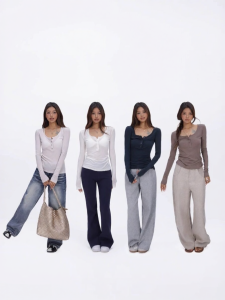 audwyn | Henley Neck Slim Fitting Long Sleeve T-shirt