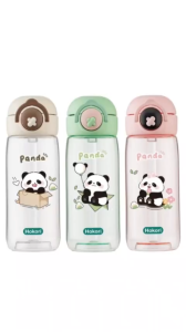 Bình nước trẻ em Panda 480ml HOKORI nhựa VIỆT NHẬT cao cấp - Trong suốt chống tràn cho bé đi học 0080
