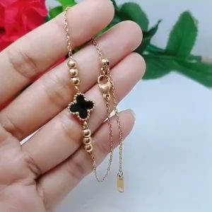 Gelang Clover Titanium Premium Wanita Perhiasan Aksesoris Lapis Emas Anti Karat Anti Luntur G24-14A