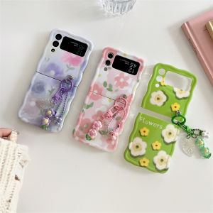 Cute IDM Flowers Style Casing Samsung Galaxy Z Flip 4 Z Flip 5 Zflip 3 with Pendant Bracelet Hinge Full Body Protective Shockproof