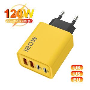 Multi Device Fast Charger 120W 4 Port USB C PD Wall Adapter Quick Charger Plug for iPhone Samsung Xiaomi Phones Charger Travel